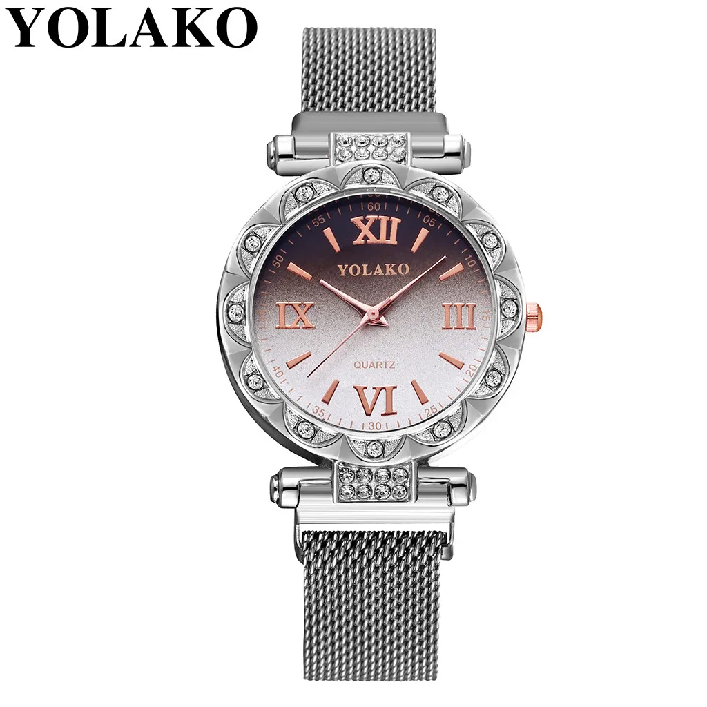 Часы YOLAKO женские кварцевые люксовые простые наручные часы с браслетом из