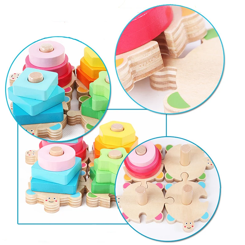 

New Children 4 Turtles Shape Wooden Stacker Block Game Baby Geometry Matching Building Block For Infant Kids Xmas Birthday Gifts
