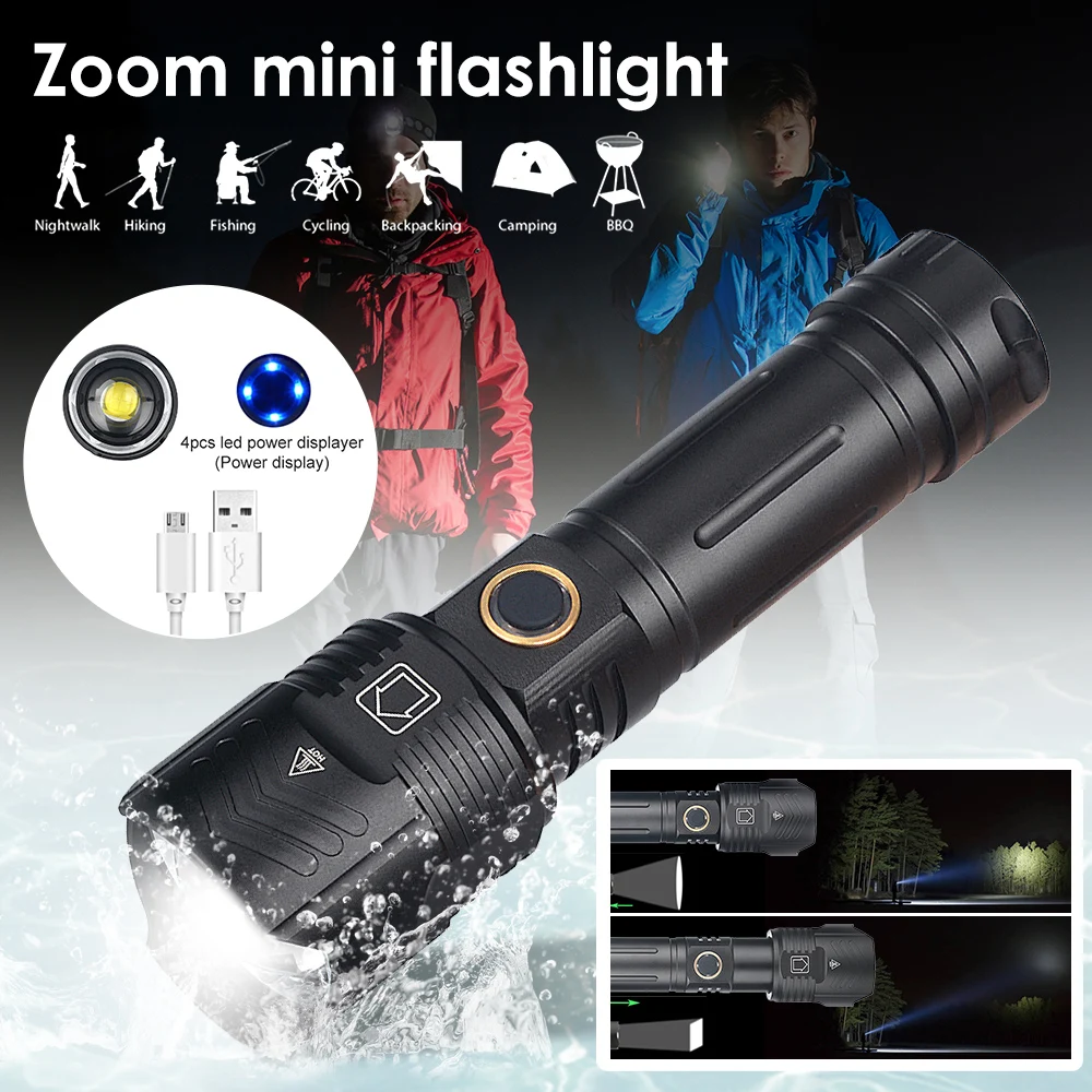 

5000mAh Powerful Flashlight XHP160.2 LED XHP50.2 Waterproof IPX6 Zoom Torch 5Modes USB Rechargeable Lamp Use 18650/26650 Battery