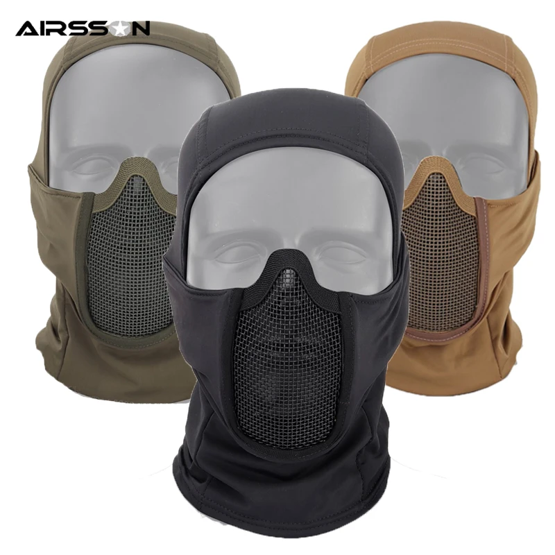 Airsoft Tactical Mask Cover Metal Wire Full Face Mask Men Face Hood Protection Winter Neck Guard for Outdoor Hunting Cycling New
