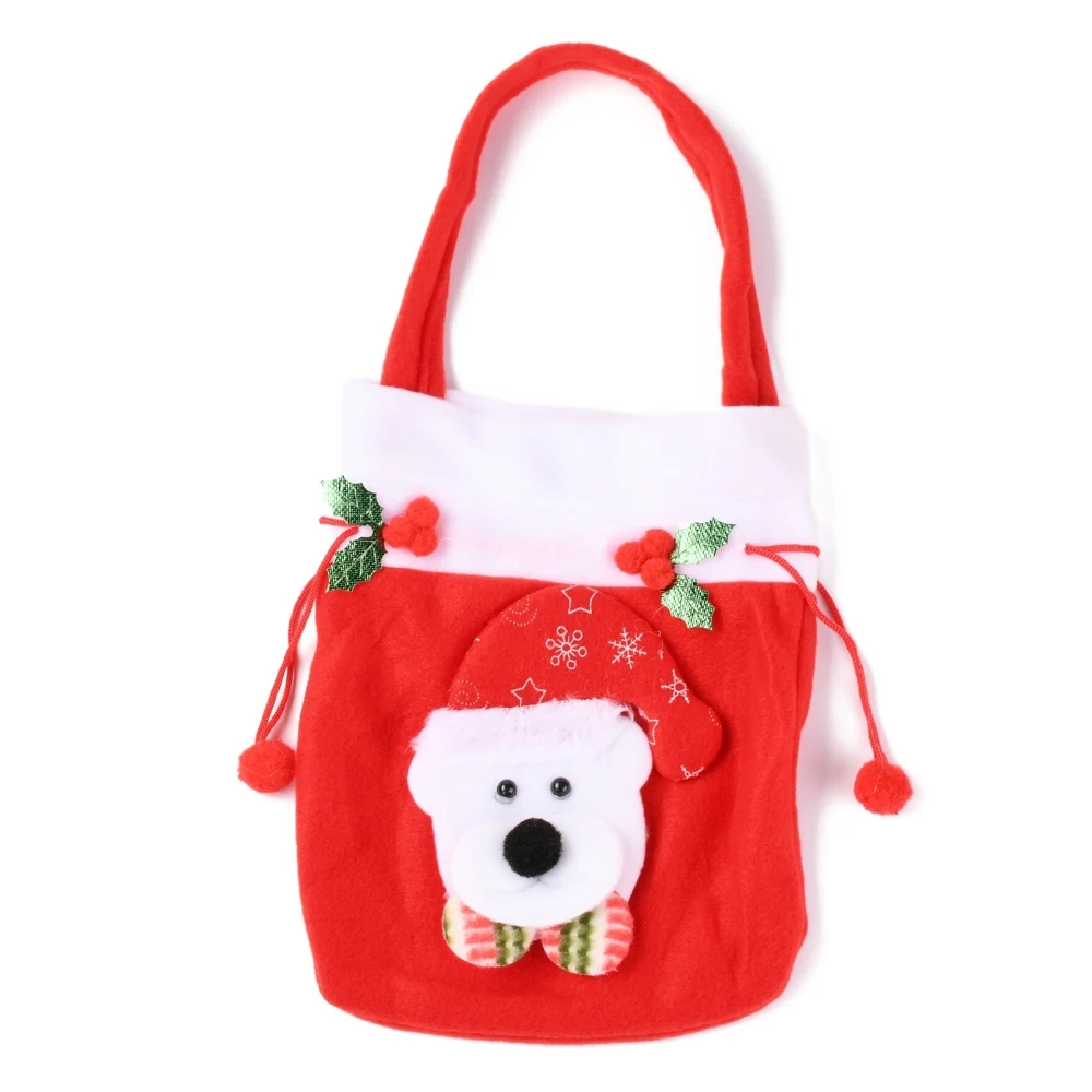 

5PCS Fabric Drawstring Gifts Bags with Handle Candy Bags Christmas Decorations for Kids Rectangle with Bear Red 23x19x2cm