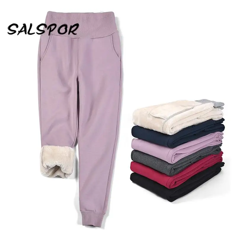 

SALSPOR Winter Leggings Women Warm Solid Casual Plus Velvet Legging Thick Cold-Resistant with Pockets Ankle Length Trousers 2XL