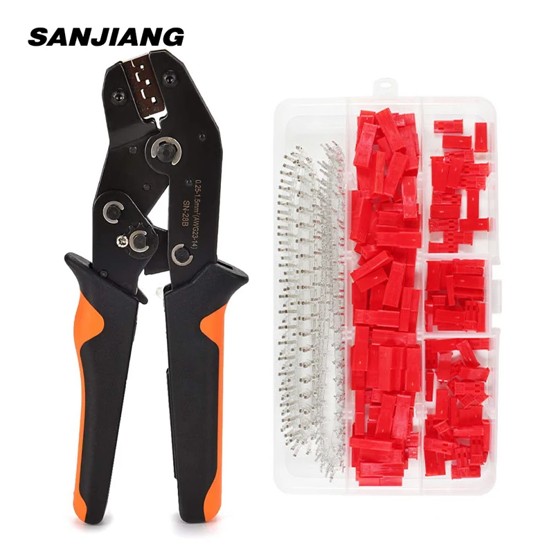 SN-28B Connector Crimping Plier Set 420pcs 2.54mm JST SYP 2Pin Female&Male Red Plug Housing Terminal Kit Pin Way Cable Plug Tool