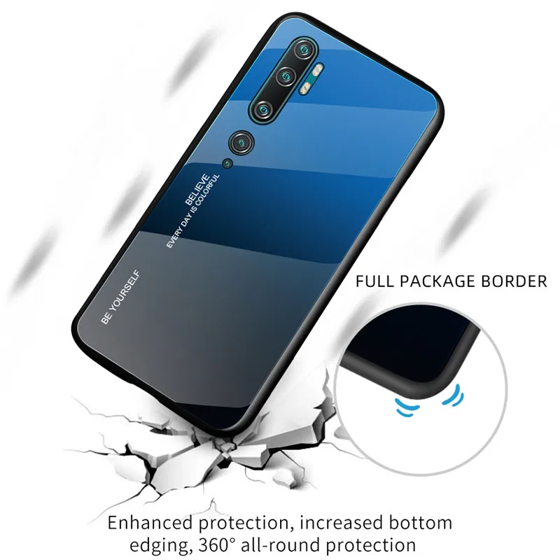 Чехол KEYSION из закаленного стекла для Xiaomi Mi Note 10 Pro градиентный противоударный