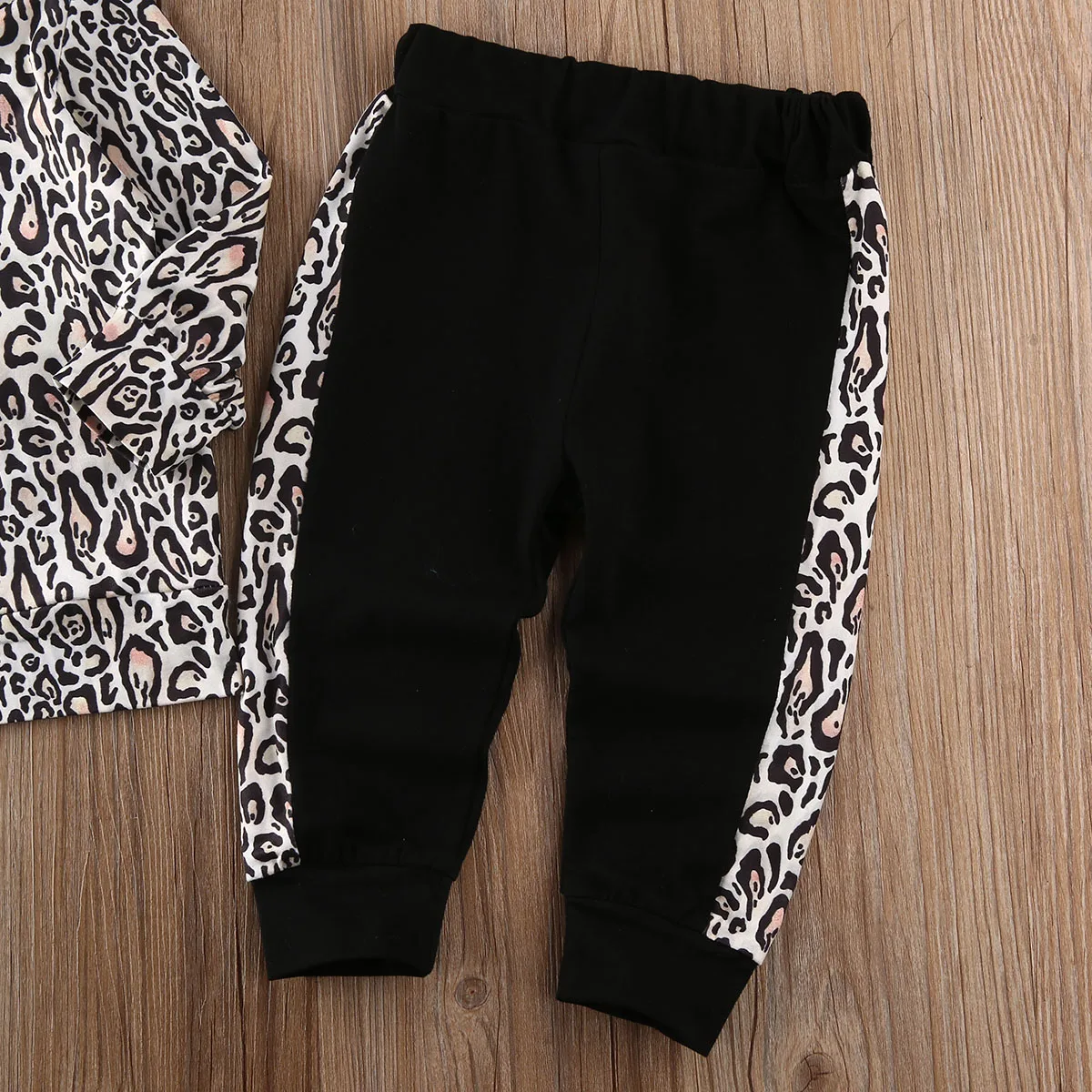 0-3T 2pcs Toddler Kids Baby Girl Outfits Long Sleeve Leopard Print Hooded Sweatshirt Hoodie Tops+Pants Outfit Set | Детская одежда и