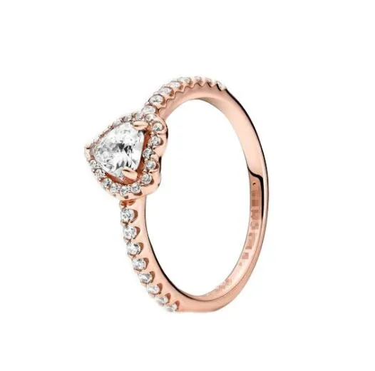 

925 Sterling Silver Rose Sparkling Elevated Heart pandora Ring For Women Wedding Party Jewelry