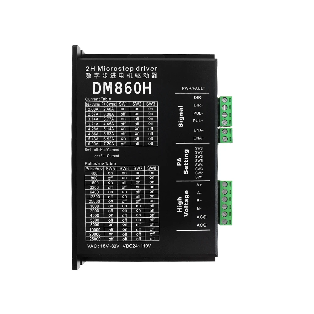 

NEMA17/23/34 Stepper Motor Driver Controller DM860/DM860H High Current 7.2A Suitable for 42 57 86 Stepper Motor 0.9°/1.8°