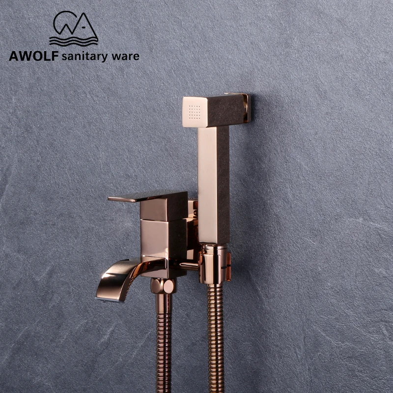 Ручной Душ Shattaf для унитаза набор биде с блестящим розовым золотом прочная латунь