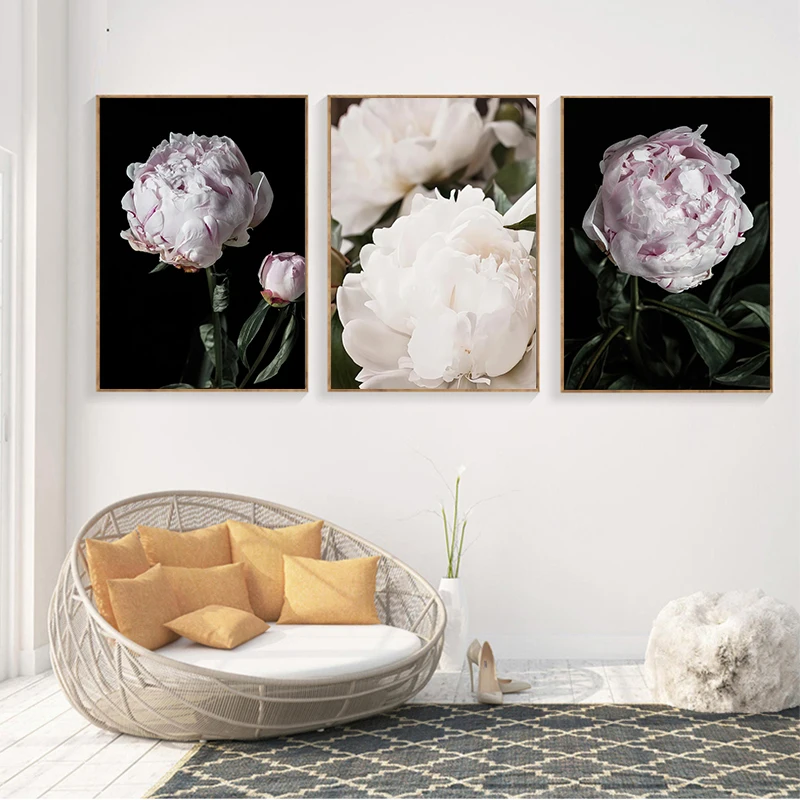 

Peony Flower Canvas Poster Nordic Pink White Floral Botanical Print Wall Art Painting Scandinavian Decoration Picture Room Decor