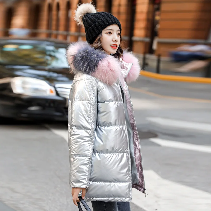 Женские блестящие пуховые парки теплые водонепроницаемые зимние куртки с