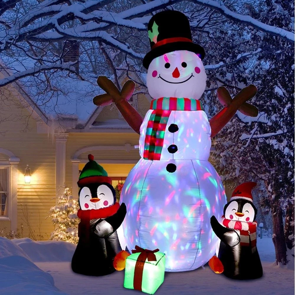 Muñeco de nieve y pingüinos inflables de Navidad, 6 pies de altura, con luces Led giratorias de colores, decoración de patio al aire libre, juguetes para niños