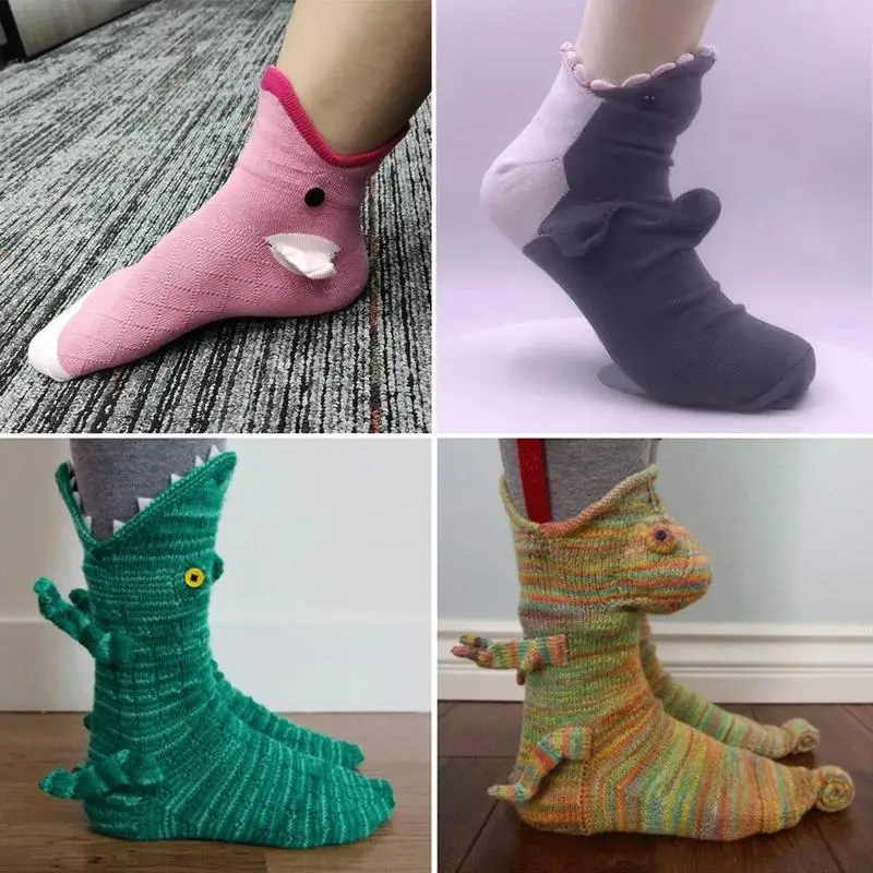 

Winter Warm Socks Knitted Thicken Animal Socks Funny Chameleon Carp Crocodile Shark Stocking Cute Christmas Socks for Women Men