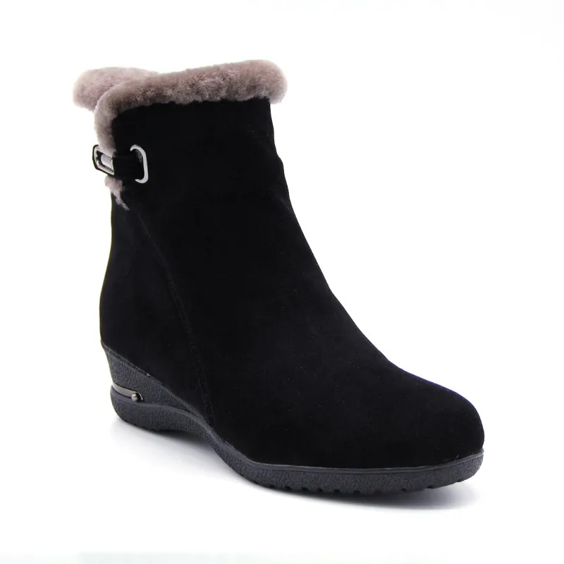 

2020 Winter New Warm Wool Fur Ankle Boots Genuine Wool Full Grain Leather Long Plush Snow Boots Women High Quality Wedges Shoes