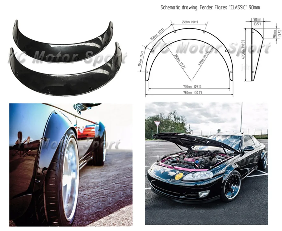 

Гибкий полиуретановый черный глянцевый широкоугольный брызговик из АБС-пластика, дуга колеса 3,5 дюйма (90 мм), 2 шт., подходит для универсальной модели JDM