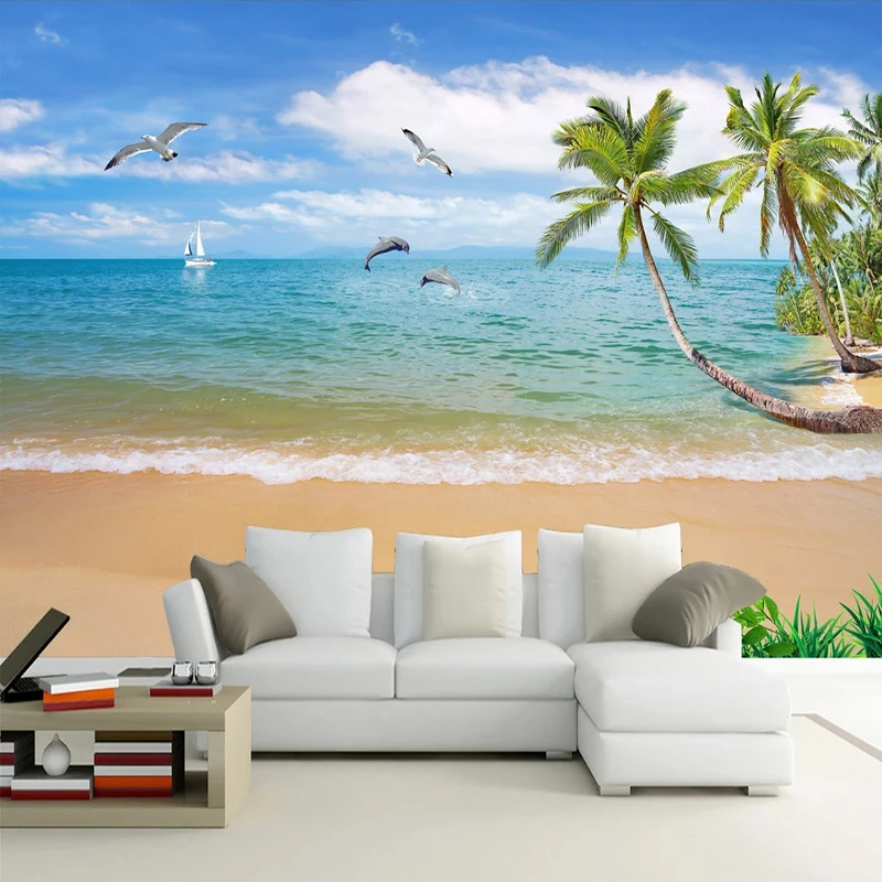 Custom 3D Wallpaper Summer Seascape Sandy Beach Poster Wall Painting Living Room Bedroom Photo Paper Papier Peint Mural | Обустройство