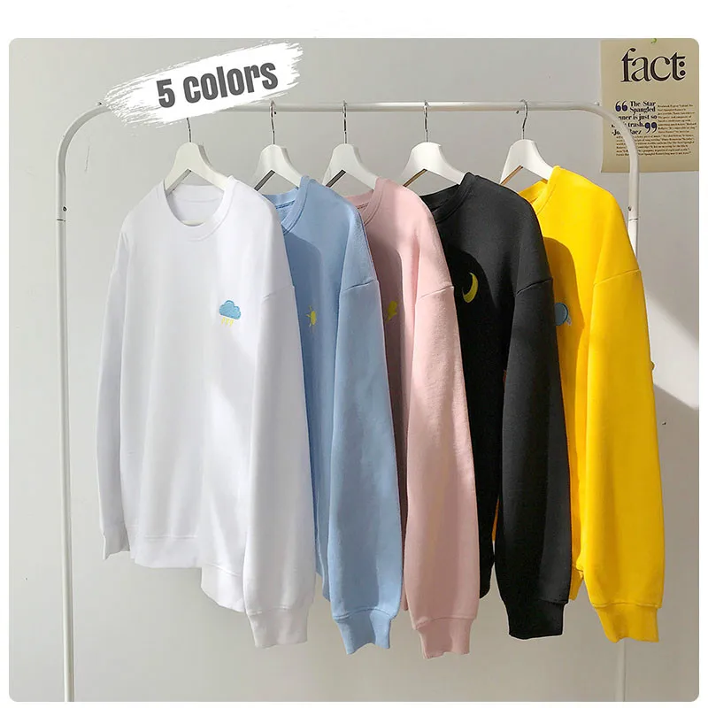 

Men's Spring and Autumn Fashion Plus Size Hat coat Couple Round Neck Casual Loose Chest Embroidery Solid Color Pullover Hat coat