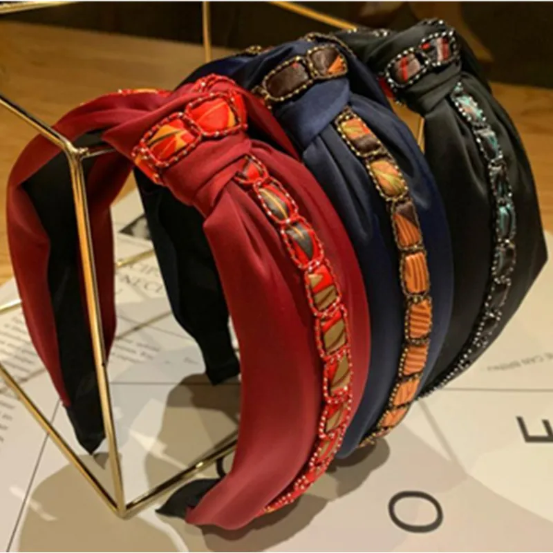 

New Bow Knot Hairband for Women Antique Hair Accessories Party Headdress Ladies Wide Headband Adults Hair Hoop Women Headwear