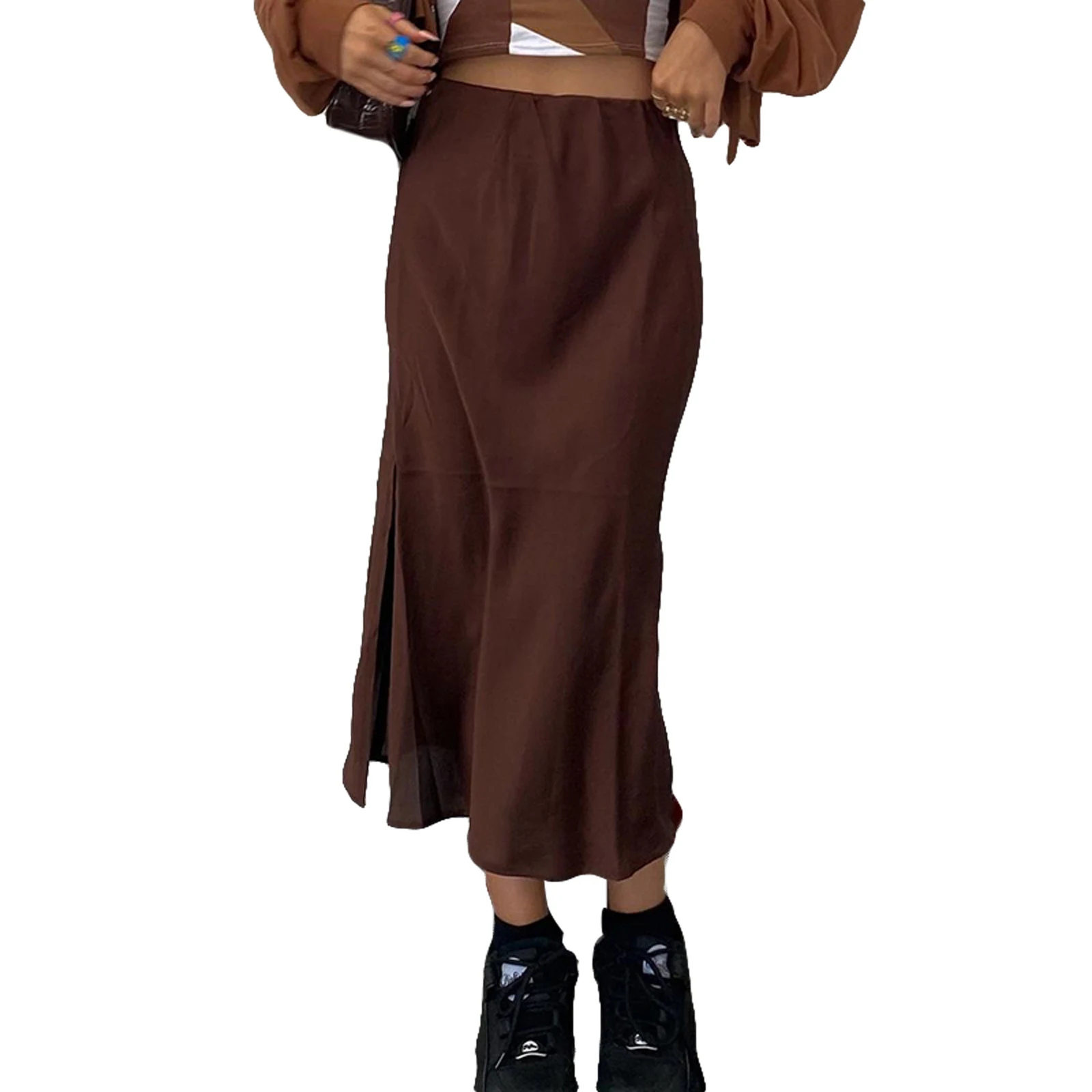 

Summer Casual Womens Solid Color Long Skirts Loose Leisure Splitting Hem Trendy short Dress for Female