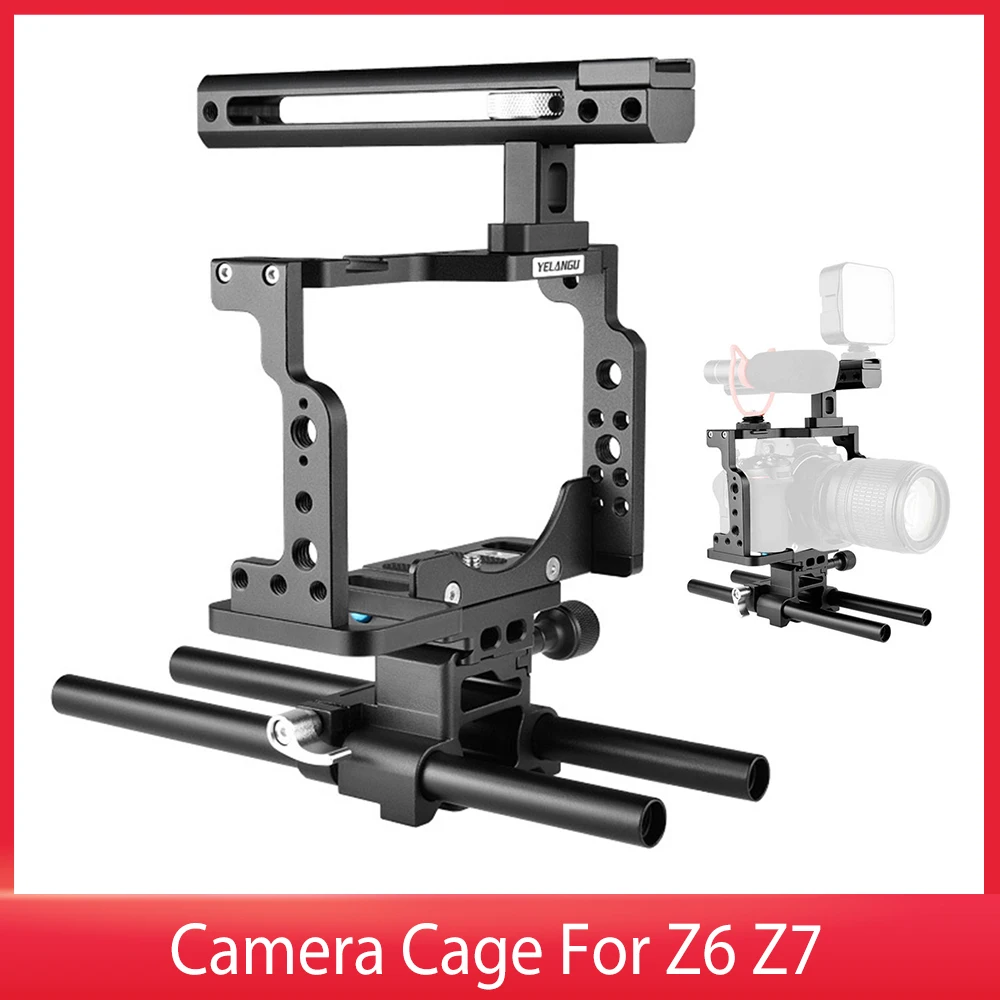 

YELANGU Camera Cage With Cold Shoe Mount 1/4 Inch 3/8 Inch Screw Holes Aluminum Alloy Camera Video Cage For Nikon Z6 Z7