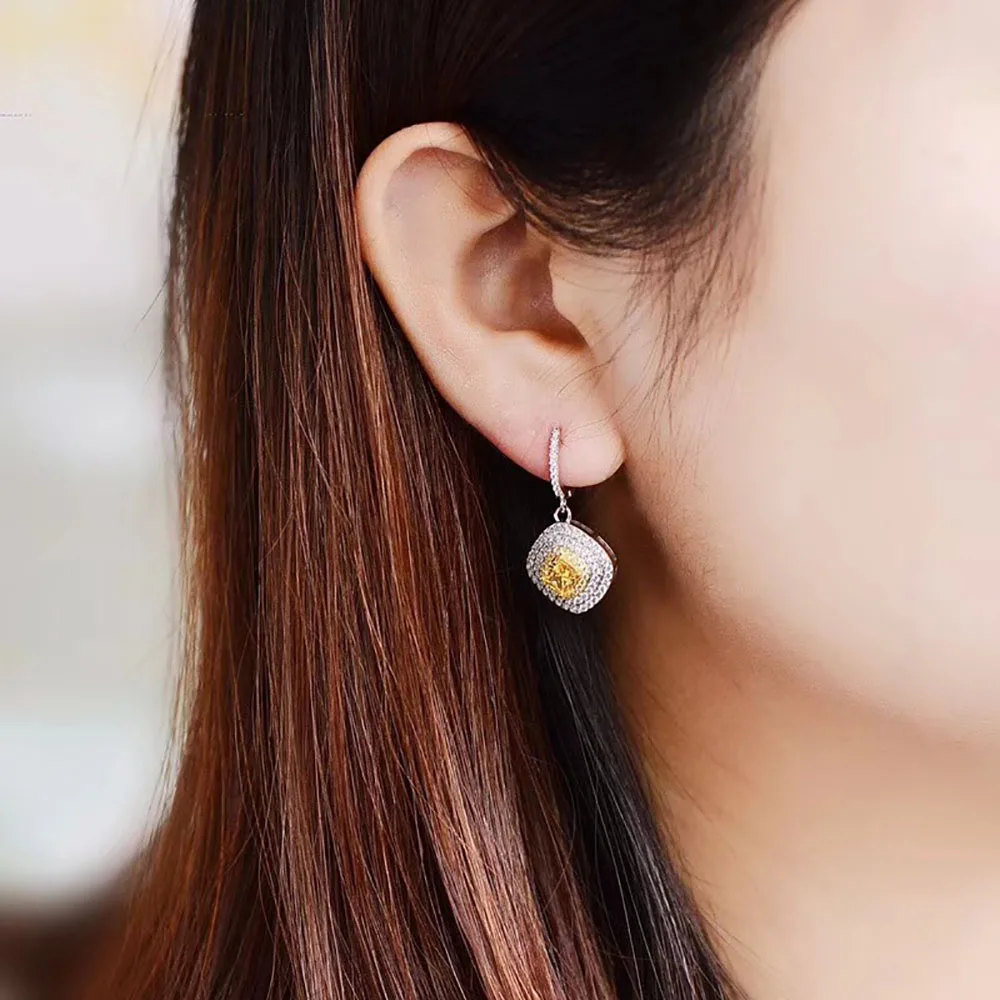 

Top Quality Citrine Gemstone Long Drop Dangle Hook Earrings 925 Sterling Silver Princess Square Earring Fine Jewelry Women Gift