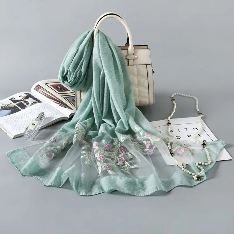 

New Winter Faux Silk Scarf Winter 180*70 Floral Print Beach Shawl Women Soft Pashmina For Party Gift Moms