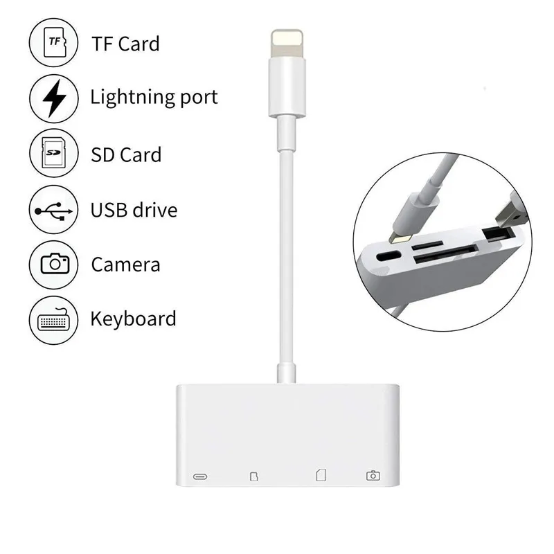 

Высококачественный Комплект для подключения камеры с Lightning на USB 4 в 1 устройство для чтения SD/TF карт OTG Кабель-адаптер для iPhone 11 Pro XS MAX XR 6 7