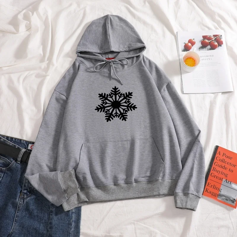 

New 2021 Snowflake Print Women hoodies Long Sleeve plus size Cotton Casual Funny drawcord hoodies For Lady Girl