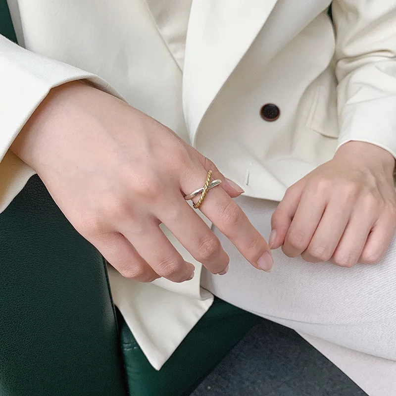 

OBEAR Silver Plated Vintage Multilayer Winding Cross Rings for Women Minimalism Party Accessories Gift