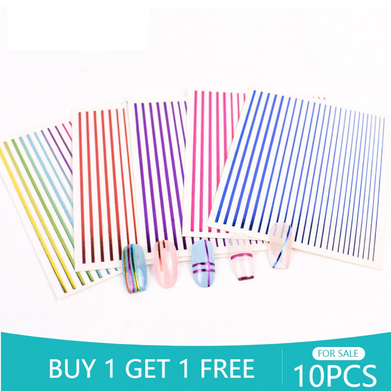 

10PCS Line Colorful 3D Self-adhesive Nail Art Sticker Laser Nail Art Decoration Decal Nail Supplies