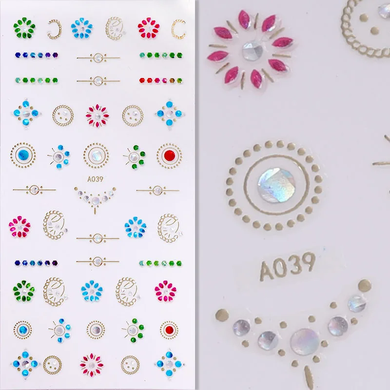 FlorVida клейкие стикеры 3D на ногти Nail Art, стразы, стразы - Цвет: A039
