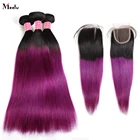 Meetu бразильские пучки омбре с застежкой цвет 1B фиолетовые прямые пряди с застежкой 100% человеческие пучки волос с застежкой
