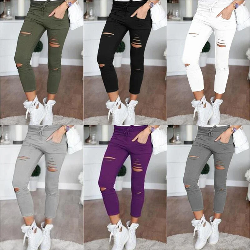 

Womens Skinny Slim Ripped Pencil Pants Jeggings Stretchy Distressed Jeans Leggings