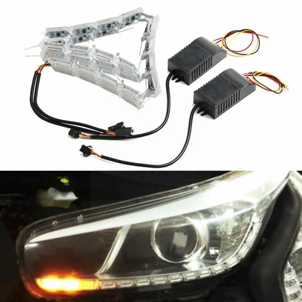 

16 Led Lights DRL Crystal LED Strip Daytime Running Signal Auto Car Light Flowing Lights Turn Amber Headlamp Front X5N4