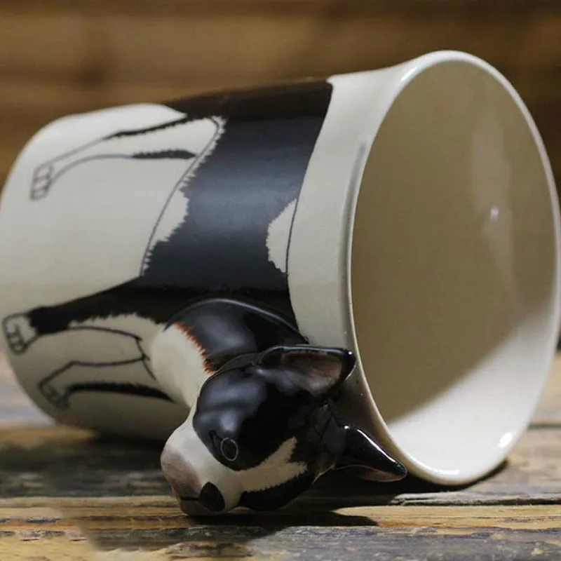 Новинка 2019 креативная черная керамическая чашка Boston Terrier 3D мультяшная ручной