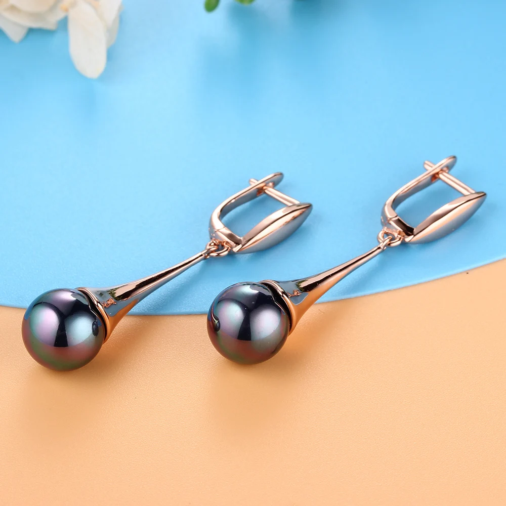 

Rose Gold Rhodium Plating Color Charm Imitation Pearl Cubic Zirconia Fashion Ladies Drop Earrings Englsh Lock For Party Wedding