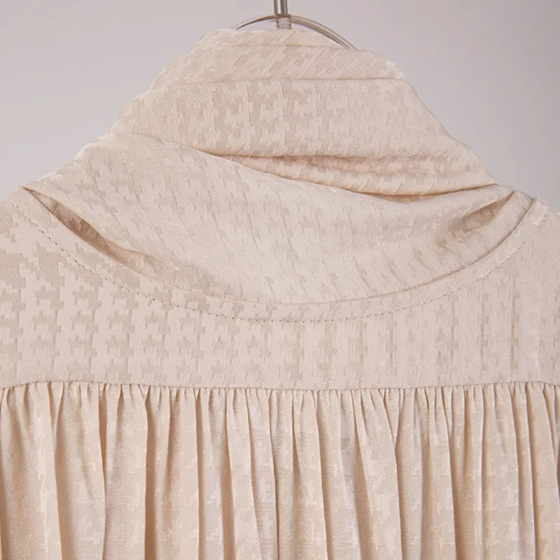 

DEAT Women Apricot Bow Bandage Folds Blouse New Bow Neck Long Sleeve Loose Fit Shirt Fashion Tide Sweet Summer 2021 7D1979