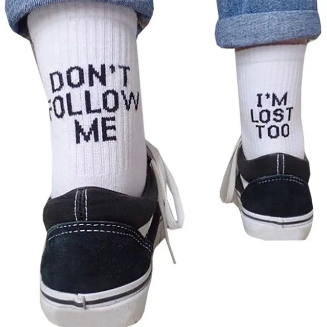 

Black White Cotton Socks " Don't Follow Me I'm Lost too "Creative Unisex Women Men Casual Socks Daily