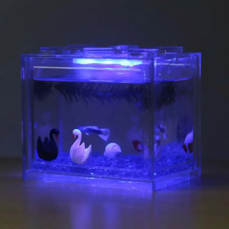 USB мини аквариума (сделай сам) со светодиодной лампой с светильник Betta Fish цилиндр