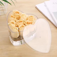 roundheart shaped acrylic rose flower display storage box makeup organizer cosmetic holder flower gift box case with cover