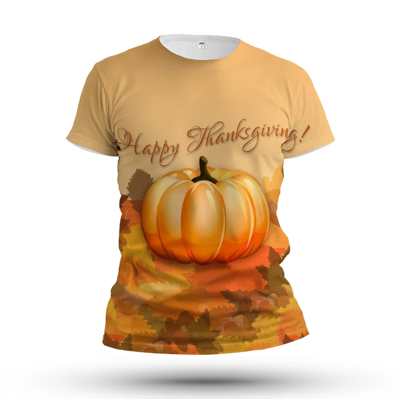 

Thanksgiving Pumpkin Personality Pattern Men's 3D Printing T-shirt Fashion Casual Round Neck Plus Size Retro Loose Top