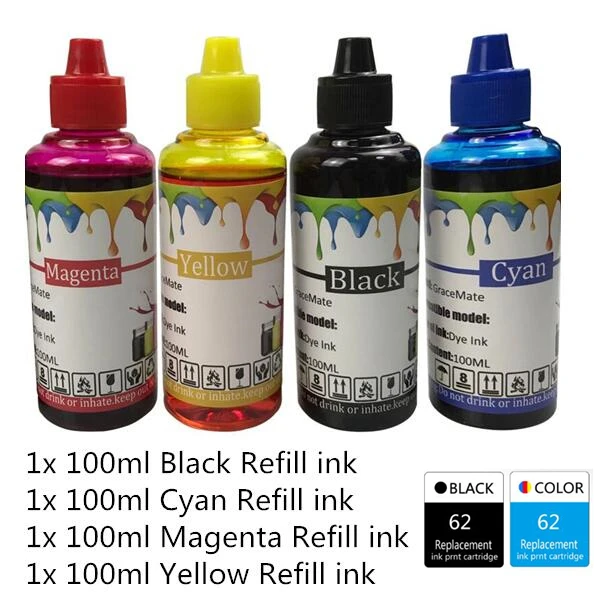 400ML ink GraceMate заполняемый картридж для чернил Замена для hp 62 XL картридж для hp Envy 5640 OfficeJet 200 5540 5740 5542 7640 принтеры - Цвет: 400ML ink