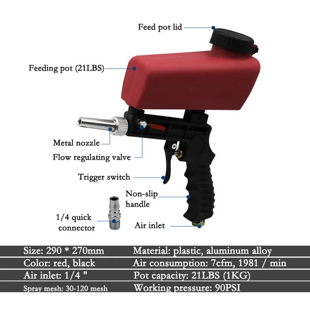 

90psi Portable Gravity Sandblasting Gun Pneumatic Tool Small Sand Blasting Machine Derusting Spray Gun Adjustable Sandblaster