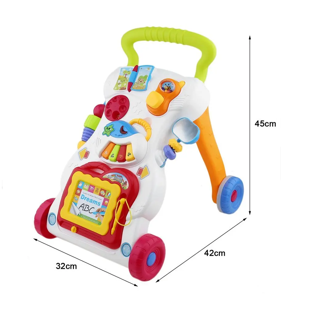 

Baby Walker Toddler Trolley Sit-to-Stand Walker for Kid's Early Learning Educational Musical Adjustable Baby First Steps Car