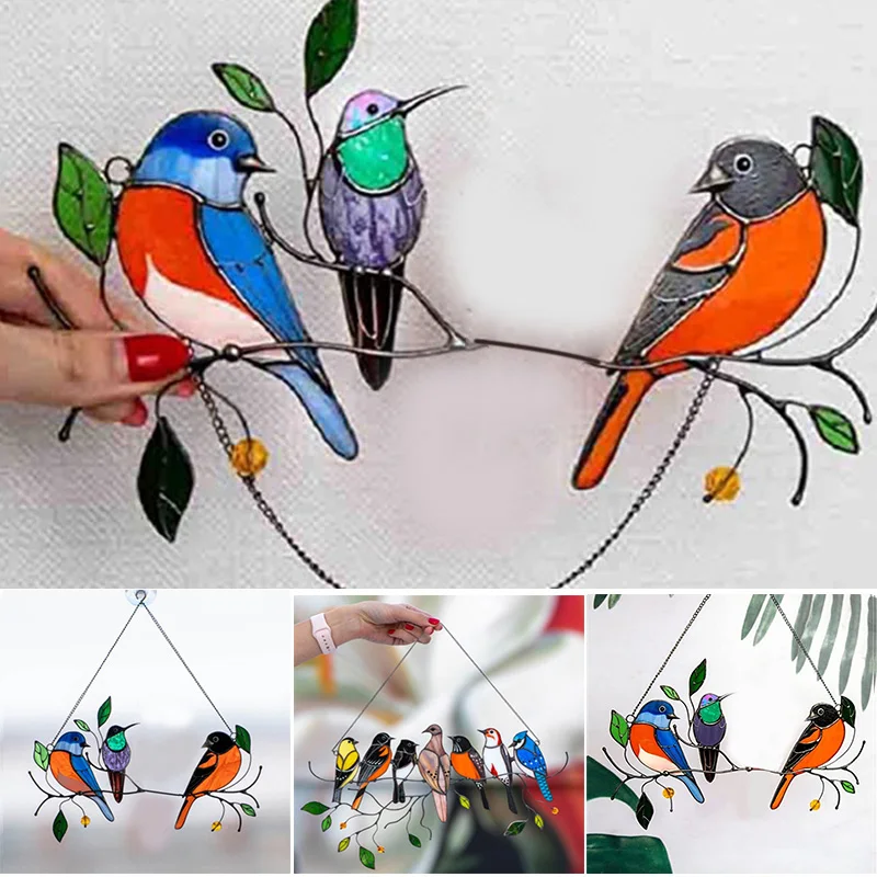 

Multicolor Birds on a Wire High Stained Suncatcher Window Panel Bird Series Ornaments Pendant Home Decoration K9Store