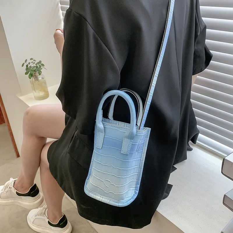 Patent Leather Casual Bucket Phone Bag Gradient Crocodile Wallet Purse Outdoor Handle Shoulder Pouch Mini Women Pocket Handbags |