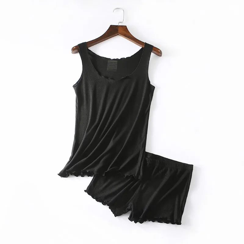 

Women Home Clothes 2 Piece Set Multicolor Sleeveless Vest Shorts Suit Soft Elastic Ruched Homewear Ladies Outfits Two Piece Sets