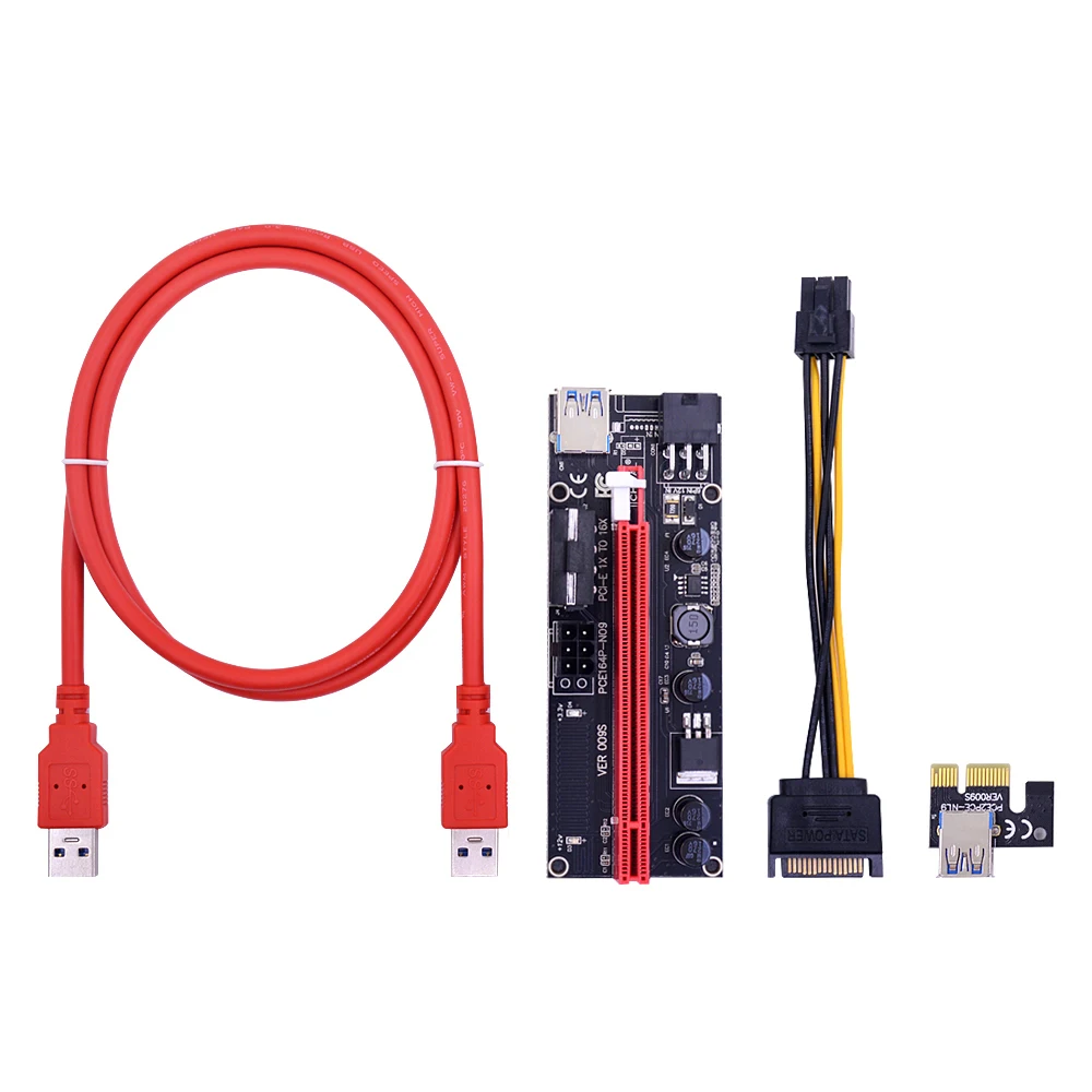 

CHIPAL VER009S PCI-E Riser Card 009S PCI Express PCIE 1X to 16X Extender 1M 0.6M USB 3.0 Cable SATA to 6Pin Power for Video Card