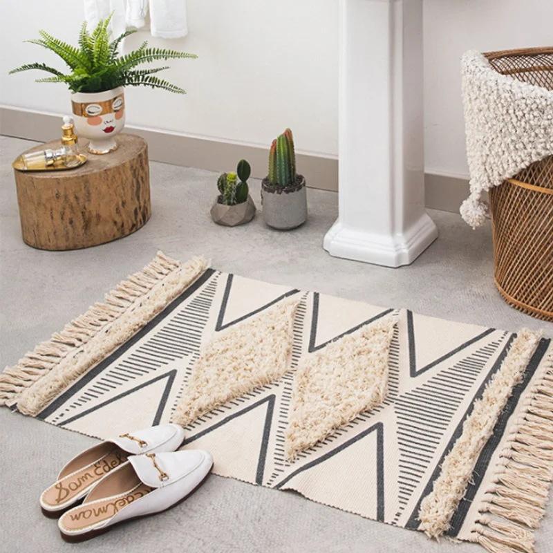 

Morocco Cotton Hand Woven Printed Area Rugs Tufted Tassels Throw Rug Machine Washable Bath Mat Doormat Carpet Tapete Para Sala