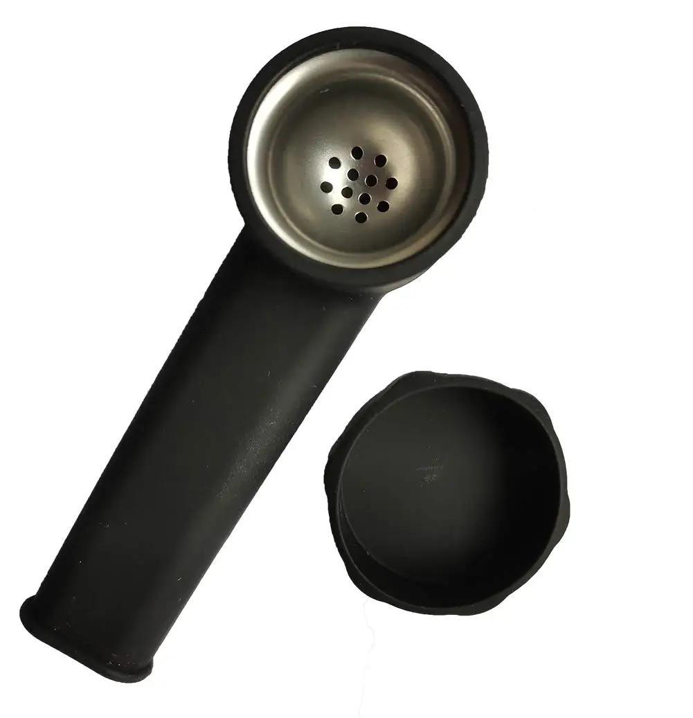 

3.5 Inch Solid Black Silicone Pipe with Metal Bowl Easy to Clean