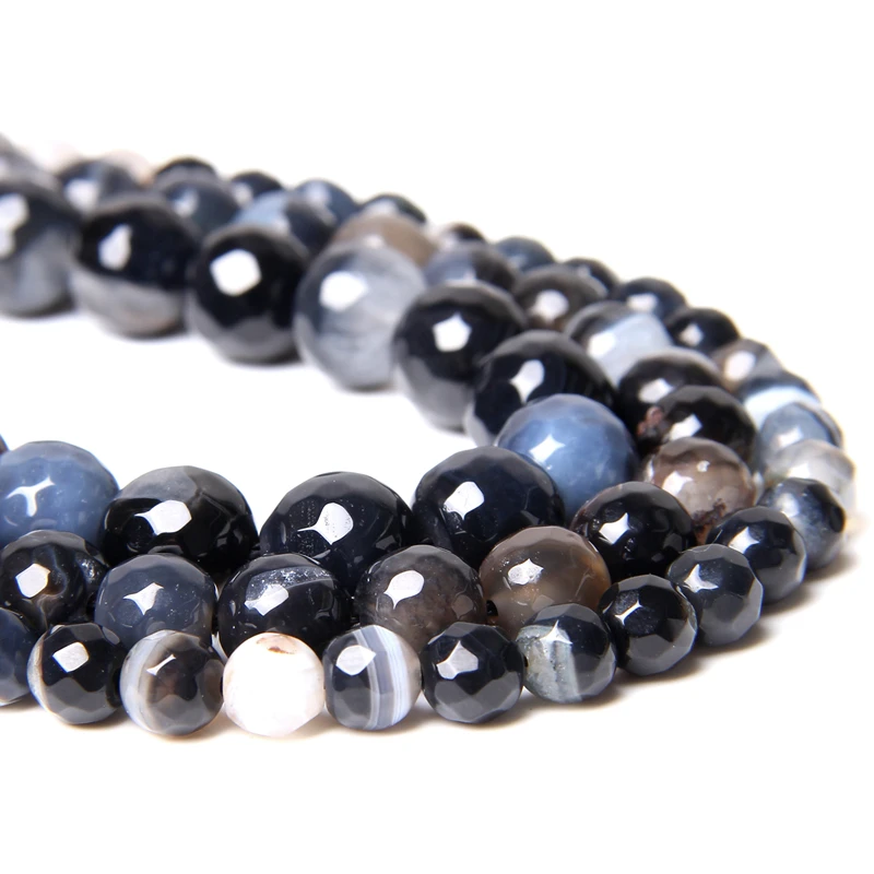 Натуральные черные граненые Гладкие бусины россыпью из агата изготовление